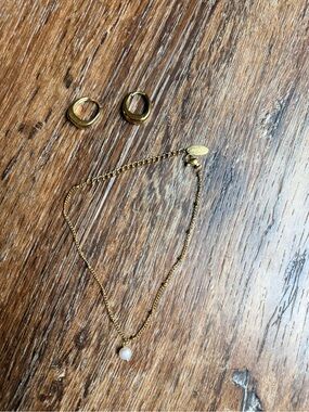 ATOLEA Gold Pearl Pendant Necklace and Hoop Earrings Set
